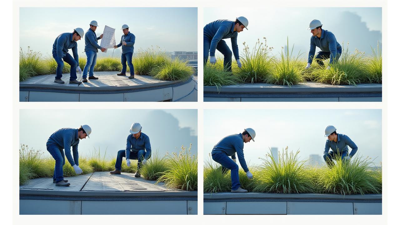 그린 루프 시공 과정을 보여주는 단계별 이미지들