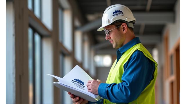 안전모를 쓴 한울빌드크래프트 현장 감독관이 공사 현장을 점검하는 모습