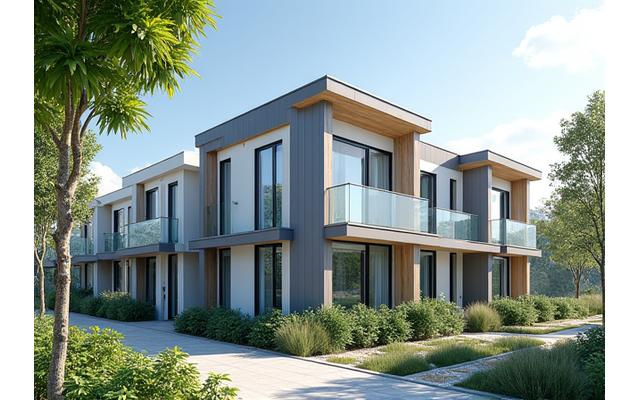 모듈러 방식으로 지어진 현대적인 아파트 단지의 모습